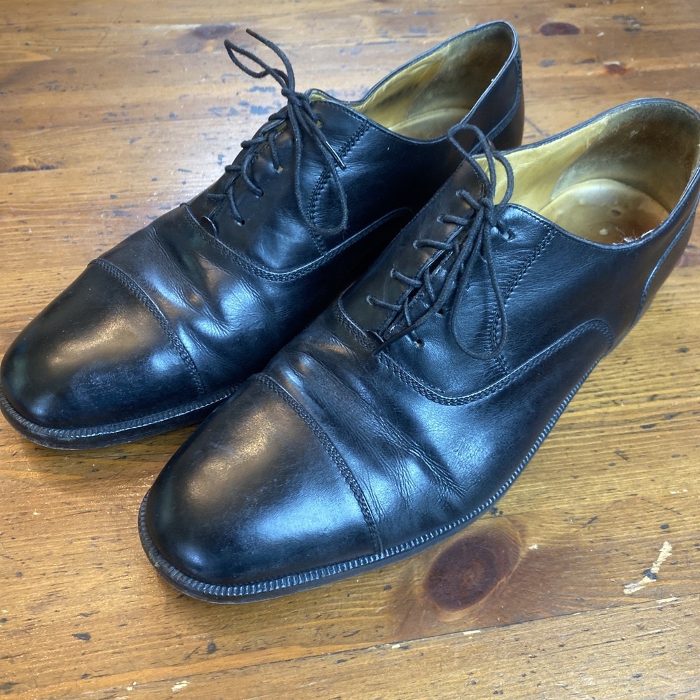 Cole Haan Dress Shoes Men's 10.5 D Black Leather Lace-up Cap-Toe Oxford Italy